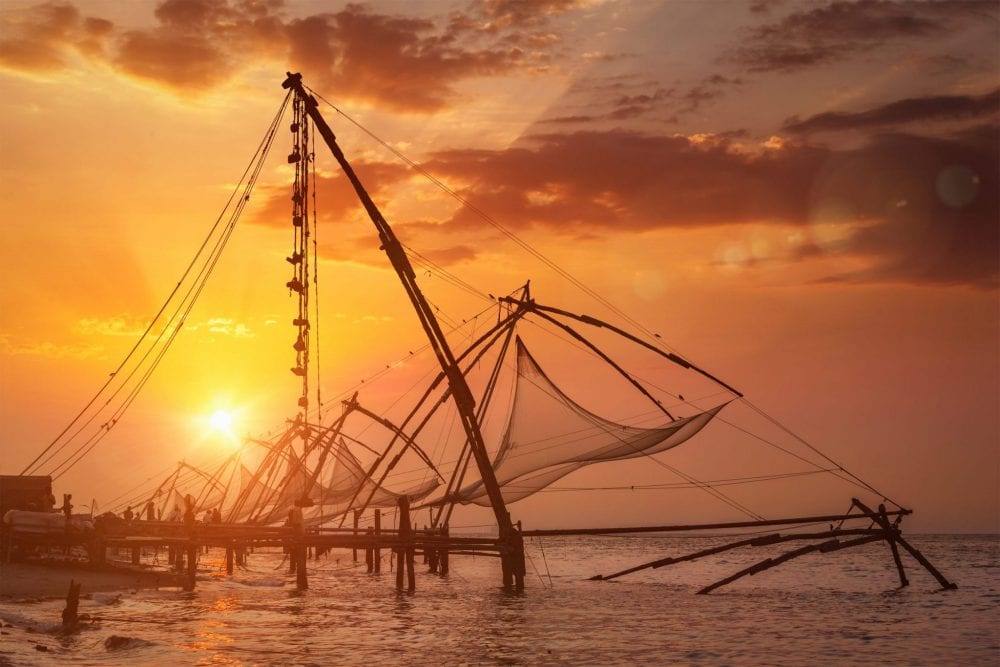 Chinesische Fischernetze in Kochi, Kerala