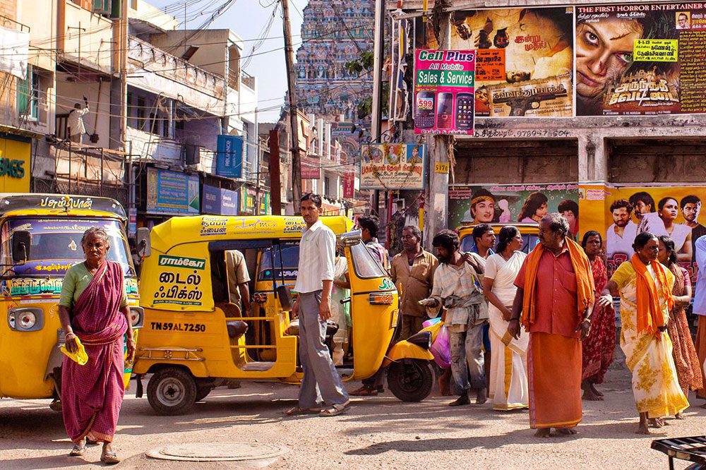 Lebhaftes Treiben in der Stadt Madurai, Tamil Nadu (Südindien)