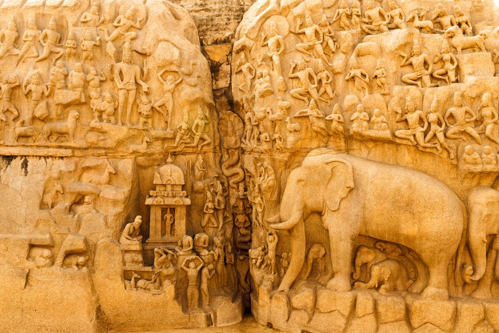 Das zauberhafte Felsrelief Arjuna’s Penance in Mahabalipuram