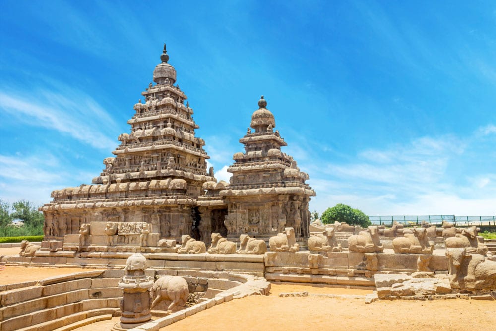Der Küstentempel von Mahabalipuram, Tamil Nadu, Südindien